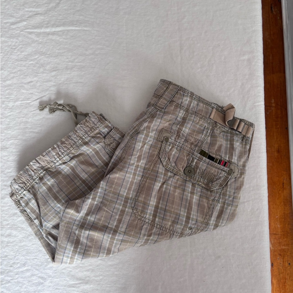 Men’s Triple Five Soul Button Front Adjustable Waist Plaid Cargo Shorts Size 30